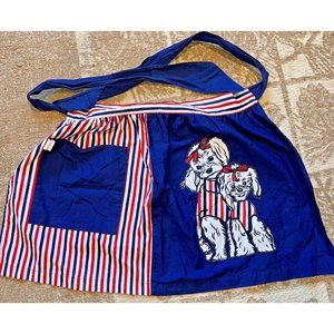 70's Exclusive Of Ornamentation vintage red blue stripe apron with puppy dogs